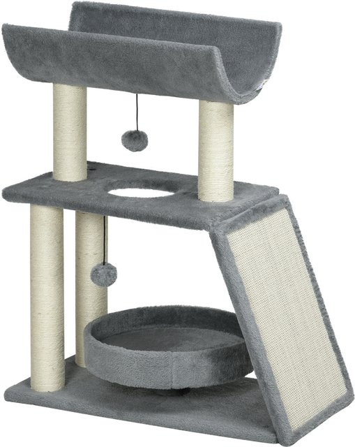 PawHut Kratzbaum Aosom Katzenturm in Hellgrau mit Spielbällen, Sisalstämmen, Bett und Kratzbrett, Höhe: 76 cm - Bild 1
