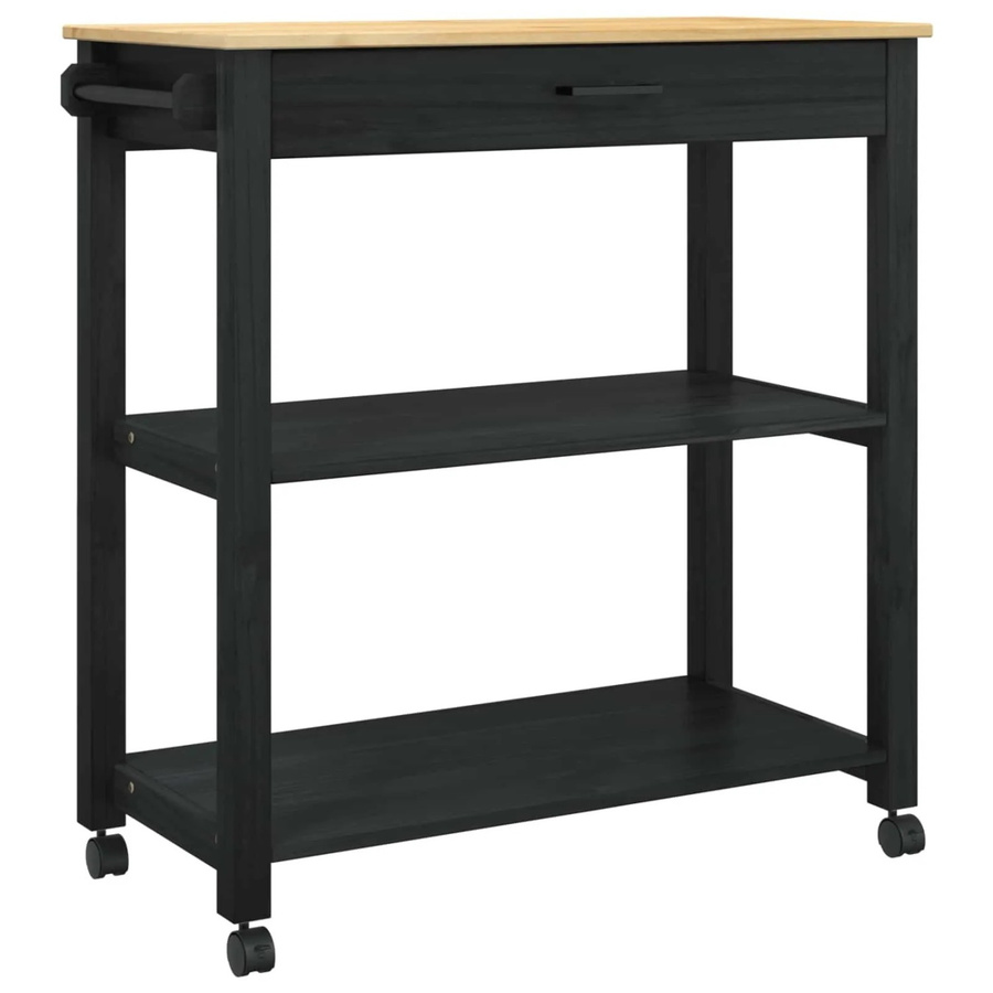 vidaXL Küchentrolley MONZA aus Massivholz Kiefer in Schwarz, B: 84 cm, T: 40 cm, H: 88,5 cm - Bild 2