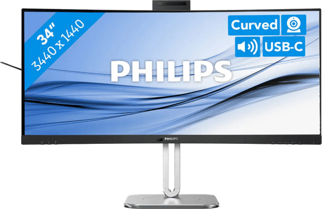 Philips 34B2U6603CH/00 LED-Monitor mit 34 Zoll VA-Panel, QHD 1440p, 21:9 Format, USB-C und Thunderbolt, Schwarz/Silber/Grau - Bild 1