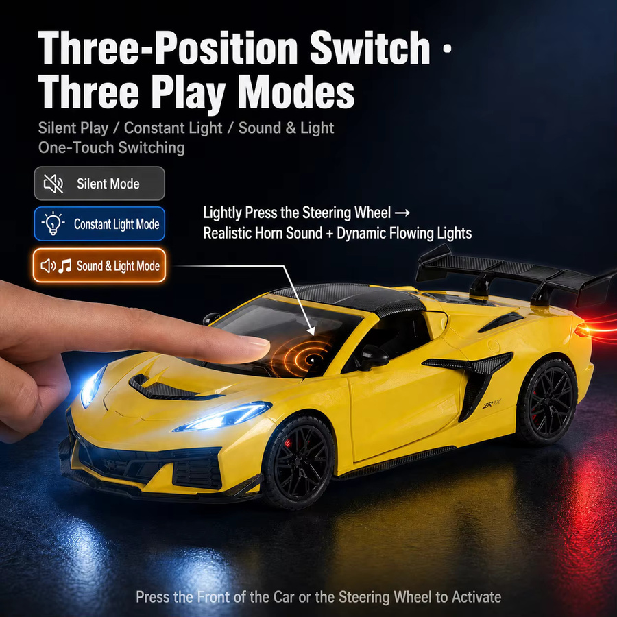 MAKEDA Corvette C8 ZR1X Super Sport Rennwagen, Spielzeugauto, 1:32, mit Sound & Licht, Rückziehfunktion - Bild 4