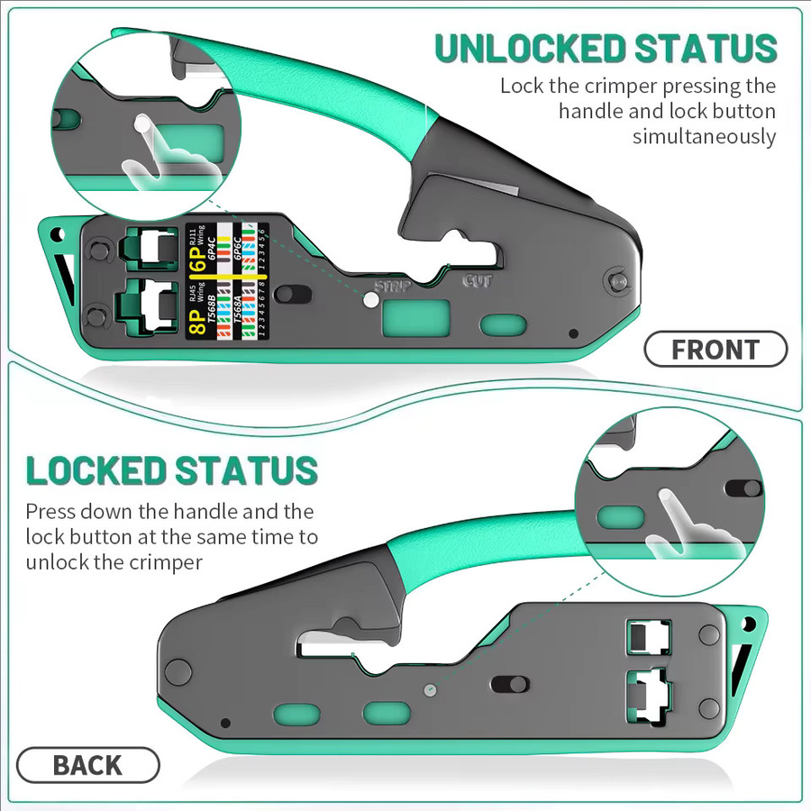 SHOYEE RJ45 Crimp Tool Kit All-in-One Ethernet Crimper für Cat5 Cat5e Cat6 8P8C Stecker in Blau - Bild 4