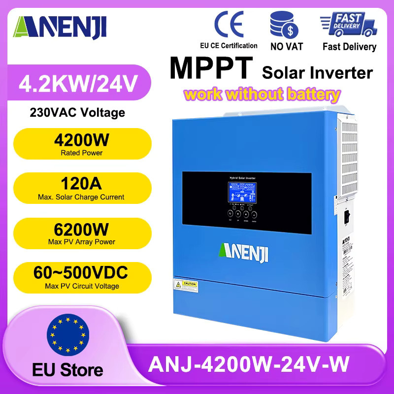 ANENJI Hybrid-Solarwechselrichter mit MPPT und WLAN, Reine Sinuswelle, Blau - Bild 6