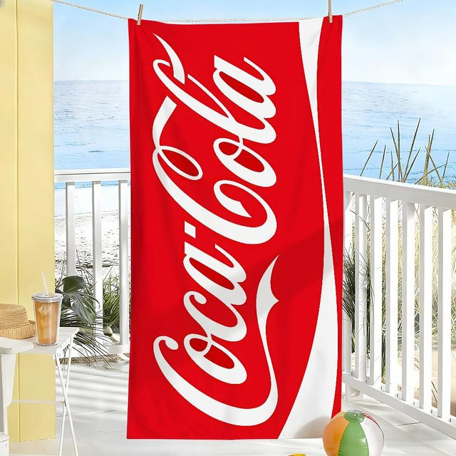 Schnelltrocknendes Sport- und Strandhandtuch mit Coca-Cola Print, Polyester, Mehrfarbig (Rot/Weiß), Breite: 102 cm, Höhe: 193 cm - Bild 1