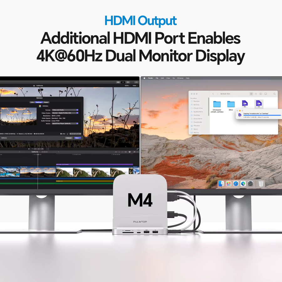 PULWTOP Mac Mini M4 Dockingstation mit HDMI 4K, M.2 SSD-Gehäuse und USB-C Hubständer in Silber - Bild 3