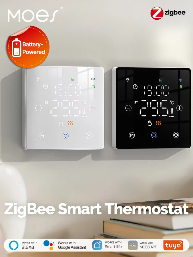 MOES Smart Thermostat Tuya WiFi/ZigBee Batteriebetriebener Temperaturregler für Gaskessel kompatibel mit Alexa und Google Home in Schwarz oder Weiß - Bild 6