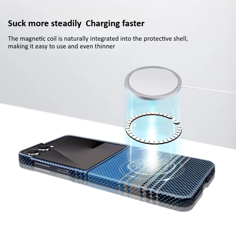 Aramid-Kevlar-Kohlefaser Business-Schutzhülle mit magnetischer Metallhalterung für Samsung Galaxy Z Flip 7 - Bild 2