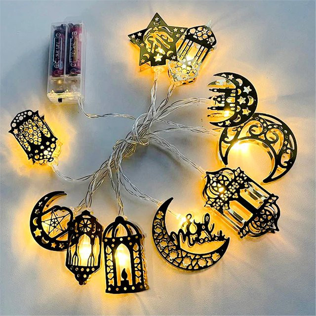 WEIGAO LED Lichterkette mit Mond und Sternen in Gold/Messing für Ramadan und Eid Dekorationen - Bild 1
