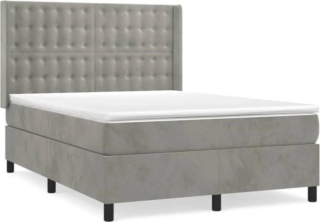 vidaXL Boxspringbett mit Matratze in Grau aus Samt, Hybridbett mit Taschenfederkern, Breite: 140 cm, Tiefe: 200 cm, Höhe: 118 cm - Bild 1