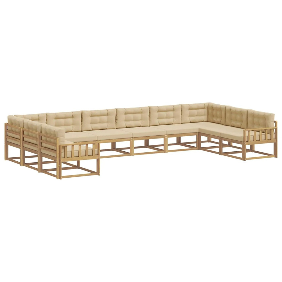 vidaXL Outdoor-Sofagarnitur in U-Form aus massivem Akazienholz mit Kissen in Weiß und Beige - Bild 2