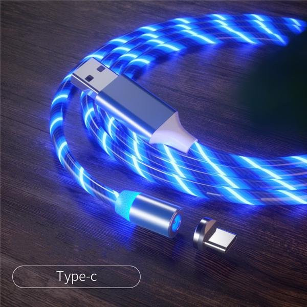 PISEN 3C LED-Licht-Schnellladekabel 2,4A für iPhone, Samsung und Huawei mit USB-C, Lightning und Micro-USB in Blau - Bild 1