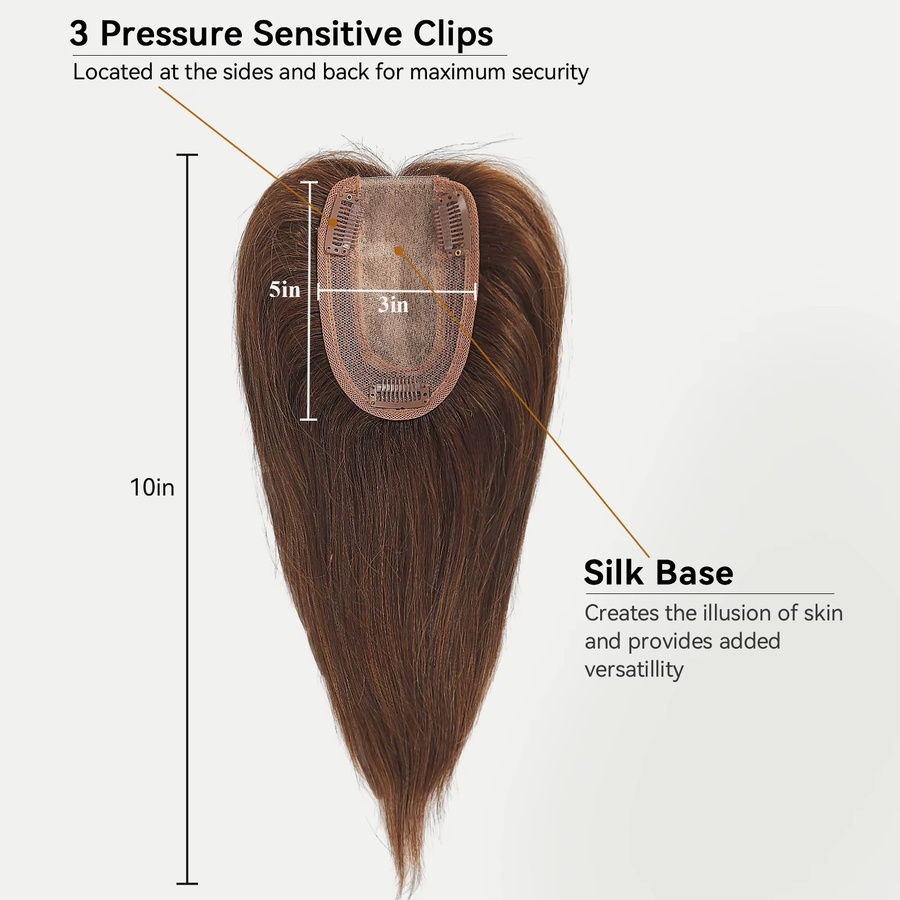 HAIRCUBE Echthaar-Topper mit Pony, dunkelbraun, 10 Zoll, Remy-Echthaar - Bild 5