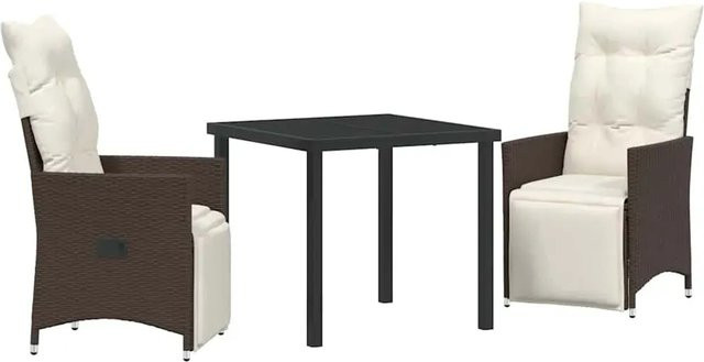 vidaXL Garten Essgruppe aus Poly Rattan in Braun mit 3-teiligem Set und Kissen für Terrasse und Außenbereich - Bild 1
