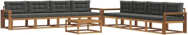 vidaXL Outdoor-Sofagarnitur 9-tlg. aus Akazienholz in L-Form mit Kissen, Farbe: Anthrazit und Natur - Bild 1