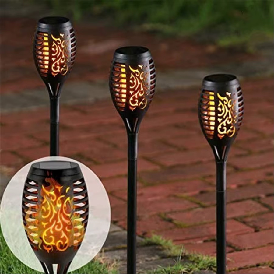 PAMNNY Solar-LED-Flammenleuchte für den Außenbereich, wasserdichte Gartenbeleuchtung in Schwarz - Bild 2