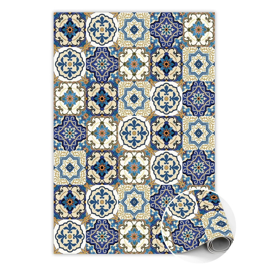 Tulup Teppich Portugiesisches Fliesen-Design in Gelb und Multicolour, Rechteckiger PVC-Bodenmatten-Teppich, B/H: 60 x 90 cm - Bild 2