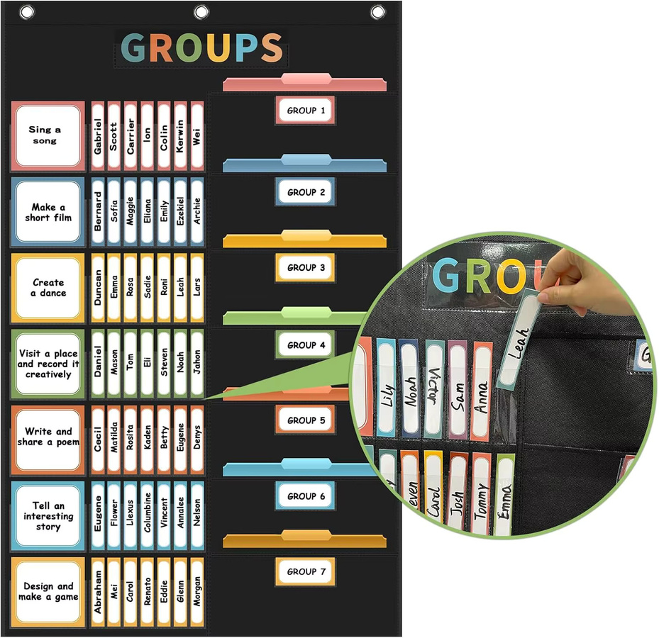 114-Karten-Taschendiagramm zur Organisation von Kleingruppen und Klassenzimmer-Management, pädagogisches Lernzubehör in Schwarz und Multicolour - Bild 4