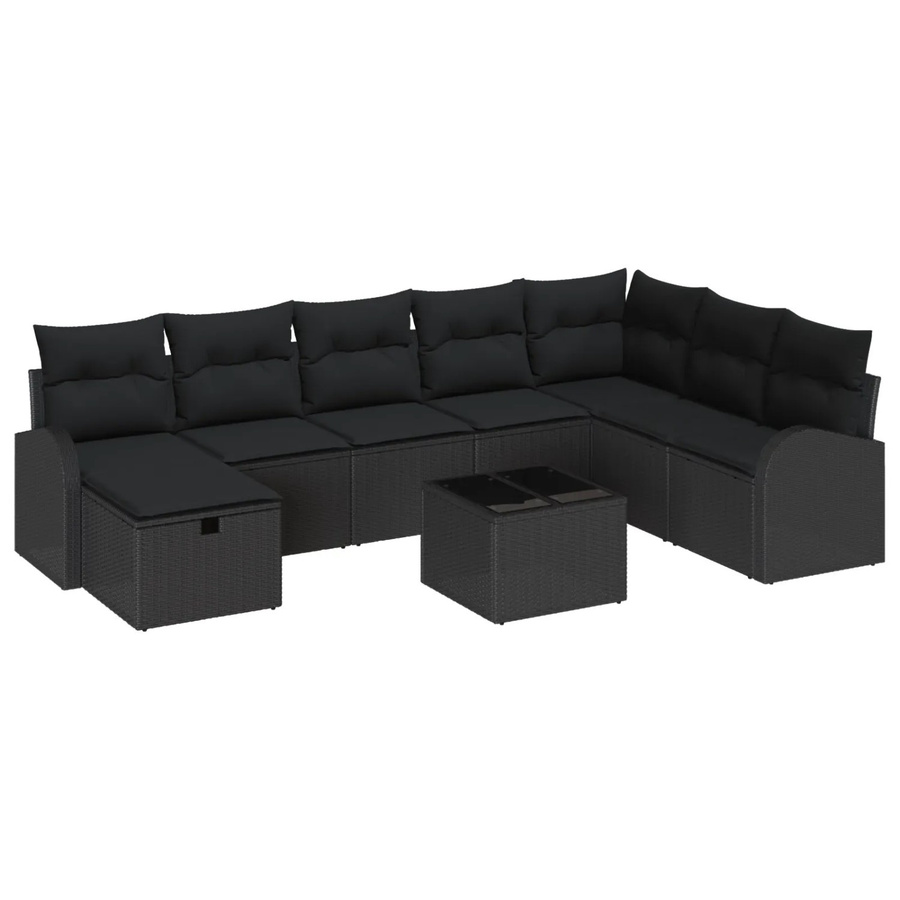 vidaXL Garten-Sofa-Set aus Poly-Rattan mit Kissen, 9-teilig, Schwarz - Bild 2