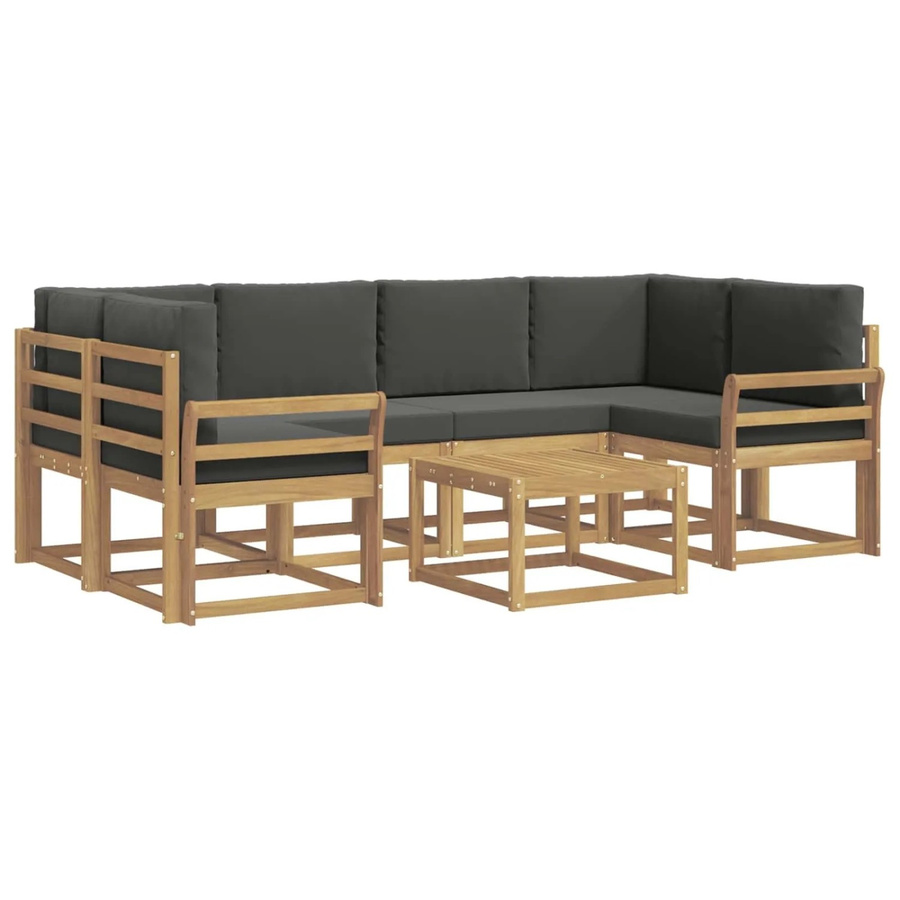 vidaXL 7-tlg. Outdoor-Sofagarnitur in L-Form aus Akazienholz mit Kissen und Couchtisch, Weiß, Anthrazit und Braun - Bild 2