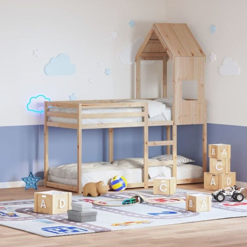 Vidaxl Etagenbett aus Massivholz Kiefer in Natur und Braun B/T/H: 90 x 190 x 112 cm ohne Matratze - Bild 1