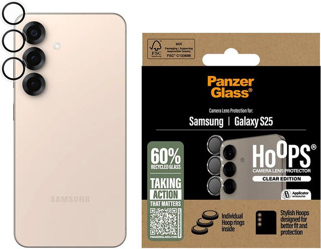 PanzerGlass Schutzfolie Hoops für die Rückkamera des Samsung Galaxy S25 S931, gehärtetes Glas, Transparent - Bild 2