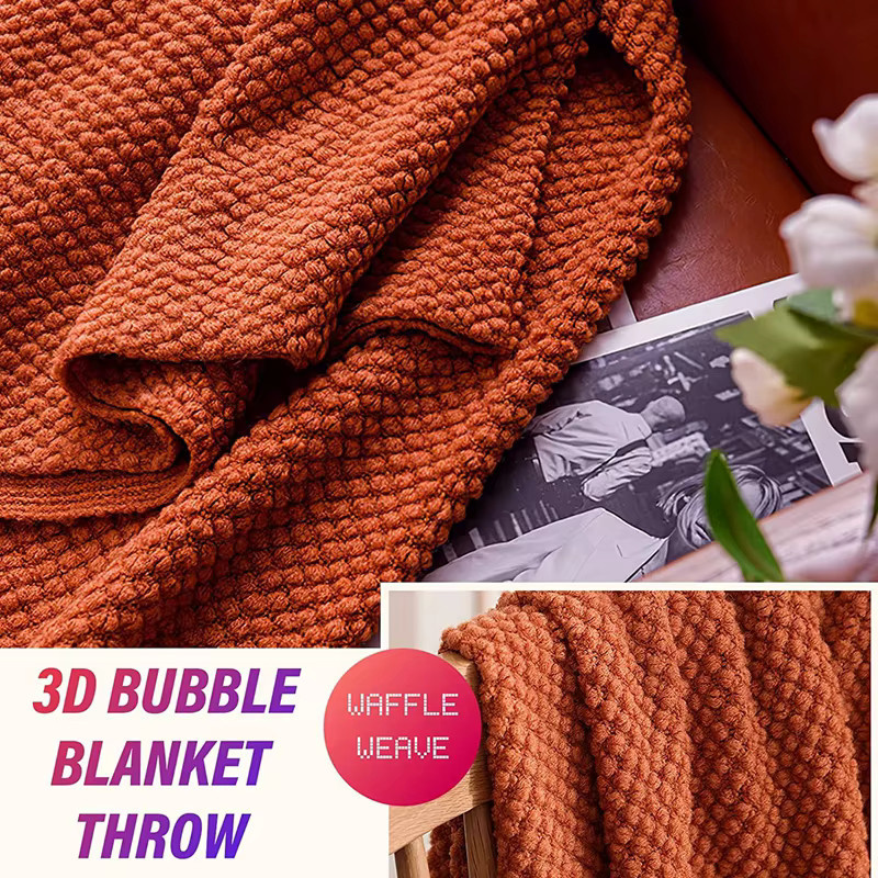 Inyahome Strickdecke mit Quasten im Vintage-Stil, Orange und Grau, B/B/H: 172 x 127 cm - Bild 2