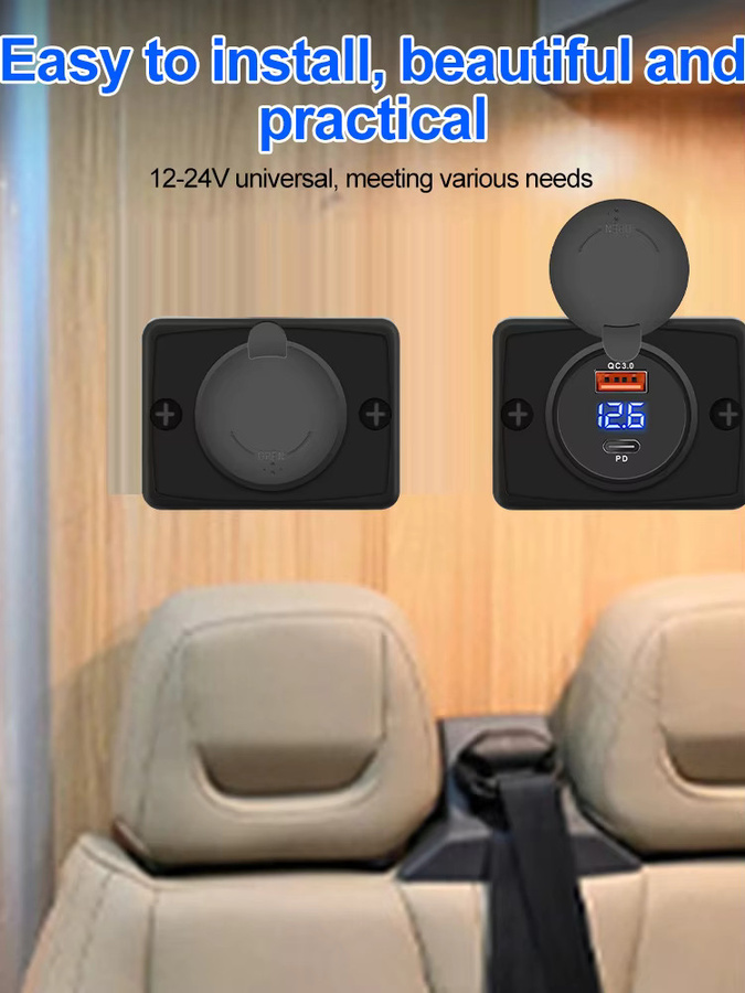Kebidumei Dual USB Ladegerät Adapter mit PD und QC3.0 USB-C Steckdose für Auto, Motorrad und Boot, Schwarz - Bild 6