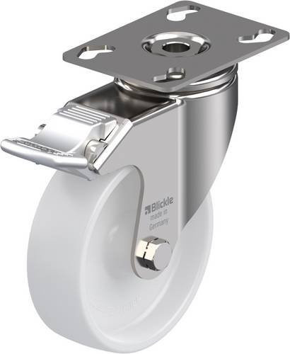 Blickle Lenkrolle LKPXA-PO 101G-FI mit Feststeller in Weiß und poliertem Edelstahl, Rad-Durchmesser: 100 mm, Tragfähigkeit: 120 kg - Bild 1