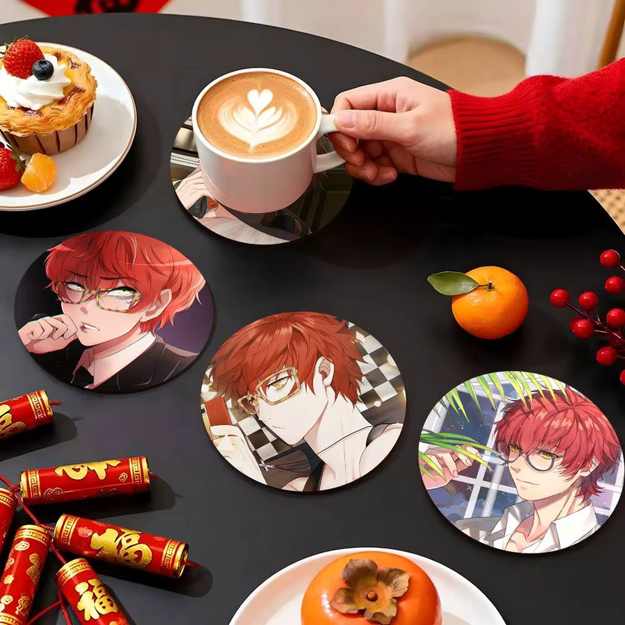 Holzuntersetzer Anime Mystic Messenger mit Farbdruck, rund, Mehrfarbig - Bild 2