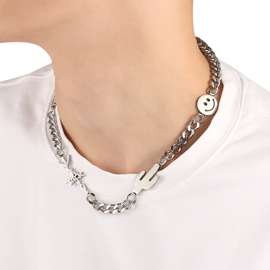 TAKARA TOMY Halskette, Edelstahl, Silber, Kaktus und Happy Face, Unisex - Bild 2