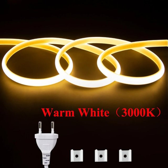 MnnWuu COB LED Neon Streifen Set, warmweiß, IP65 wasserdicht, 30m mit Netzteil und Power Plug Kit - Bild 1