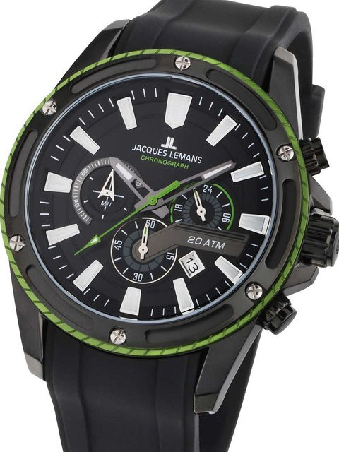Jacques Lemans Chronograph, Quarz, Edelstahl, 48 mm, Silikon, Schwarz, Herren - Bild 1