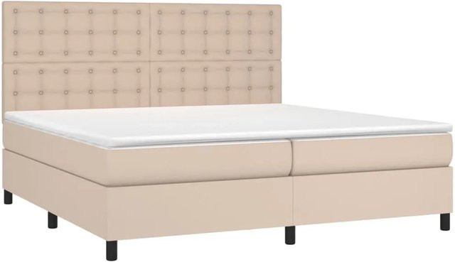 vidaXL Boxspringbett mit Matratze und LED-Unterbettbeleuchtung in Cappuccino-Braun, Hybrid-Bett mit USB-Ladeport und Taschenfederkern, B/T/H: 200 x 200 x 118 cm - Bild 1