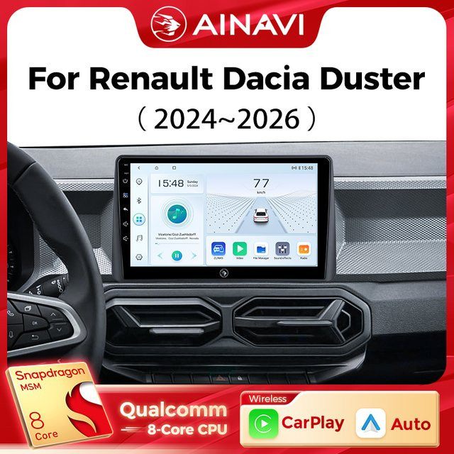 Ainavi Autoradio für Renault Dacia Duster 2024 2025 2026 mit drahtlosem Carplay, Android Auto, 4G und DSP 48EQ in Schwarz - Bild 1