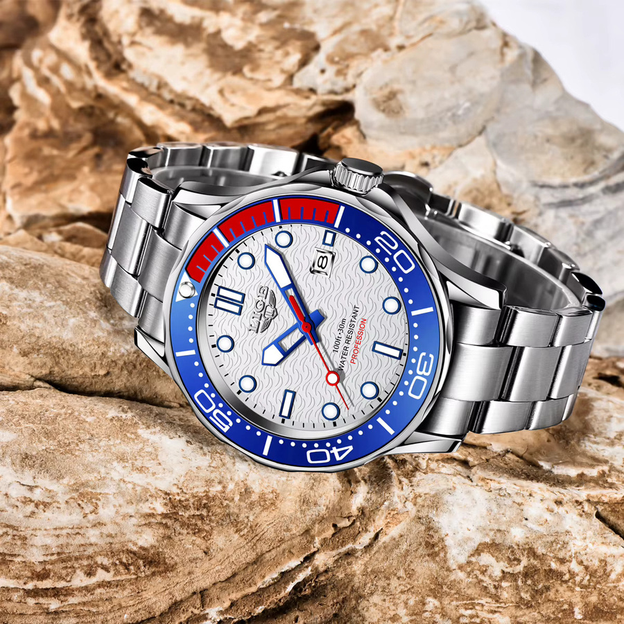 LIGE Armbanduhr Edelstahl, Quarz, Datum, Silber, Herren - Bild 5