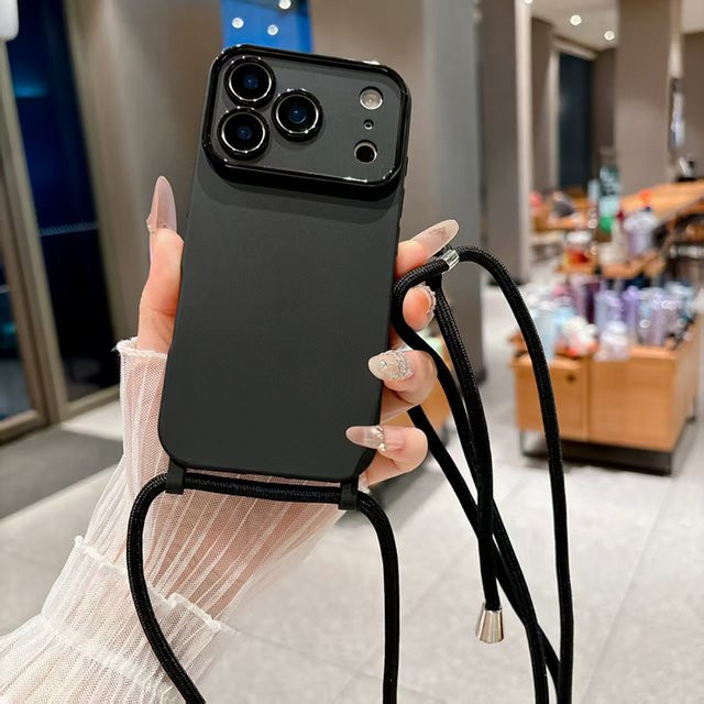 Stoßfeste und minimalistische Handyhülle mit Lanyard für iPhone 17 Pro Max, 16, 15, 14, 13 in Schwarz oder Braun - Bild 1
