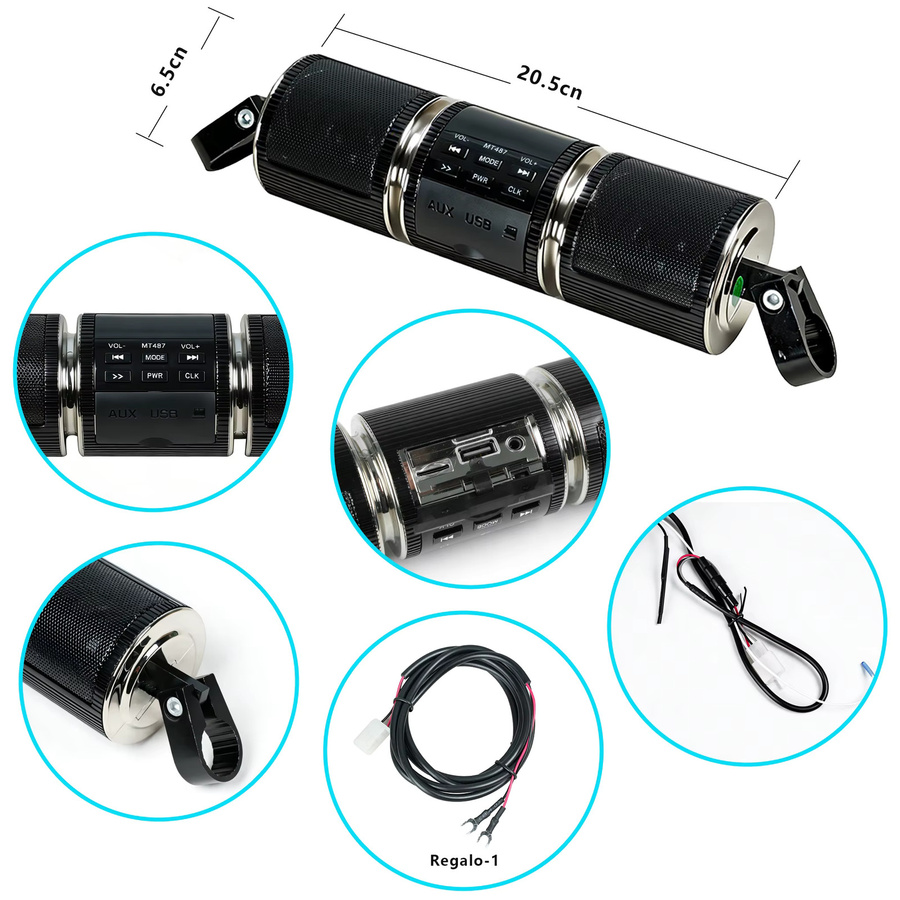 Wasserdichtes Motorrad-Audiosystem in Schwarz mit Bluetooth, MP3 und Radiofunktionen sowie Metall-Lautsprechern - Bild 3
