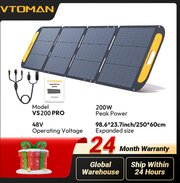 VTOMAN Solarpanel-Set 48V 220W/200W faltbares und wasserdichtes Solarladegerät in Schwarz für Camping und tragbare Stromversorgung - Bild 1