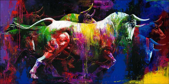 Pro-Art Wandbild Colourful Bull II – Modernes Abstract Painting auf Leinwand in Multicolour - Bild 1