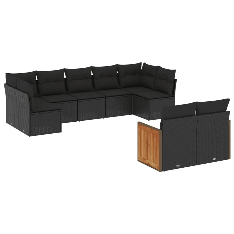 vidaXL 9-tlg. Garten-Sofagarnitur in L-Form aus Polyrattan und Metall mit Kissen in Schwarz - Bild 2