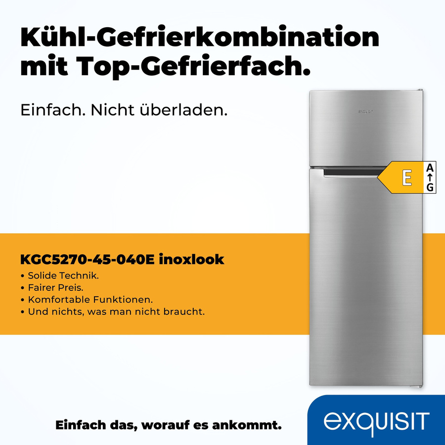Exquisit Kühl-Gefrierkombination KGC5270-45-040E in Silver Inoxlook, B/T/H: 55,5 x 60,0 x 172,0 cm - Bild 3