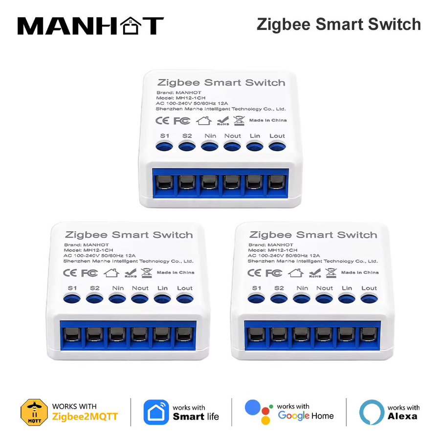 MANHOT Zigbee 3.0 Smart DIY Schalter 12A 2-Wege-Modul in Weiß zur App-Steuerung kompatibel mit HA und Zigbee2MQTT - Bild 4