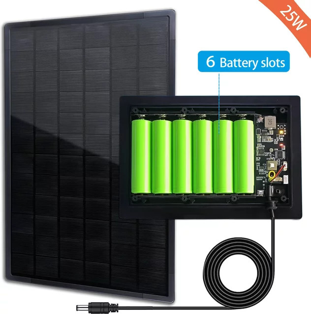 EYIZCO Solar Panel mit MPPT Laderegler und 5V/12V Ausgang für 18650 Batterien, wasserdichte Solar-LED-Lampe in Schwarz zur Stromversorgung von 3G/4G Routern und WLAN-Geräten - Bild 1
