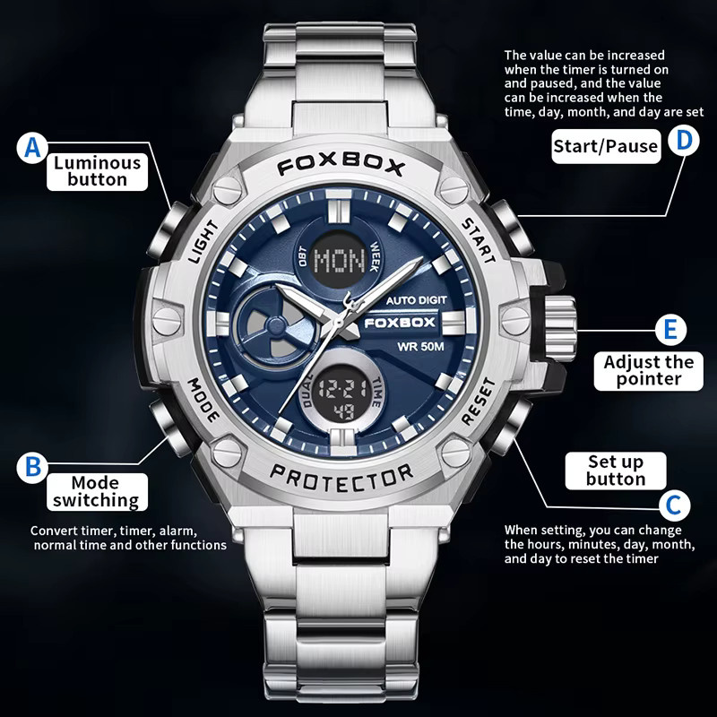 LIGE Digitaluhr, Chronograph, Quarz, Edelstahl, Herren - Bild 4