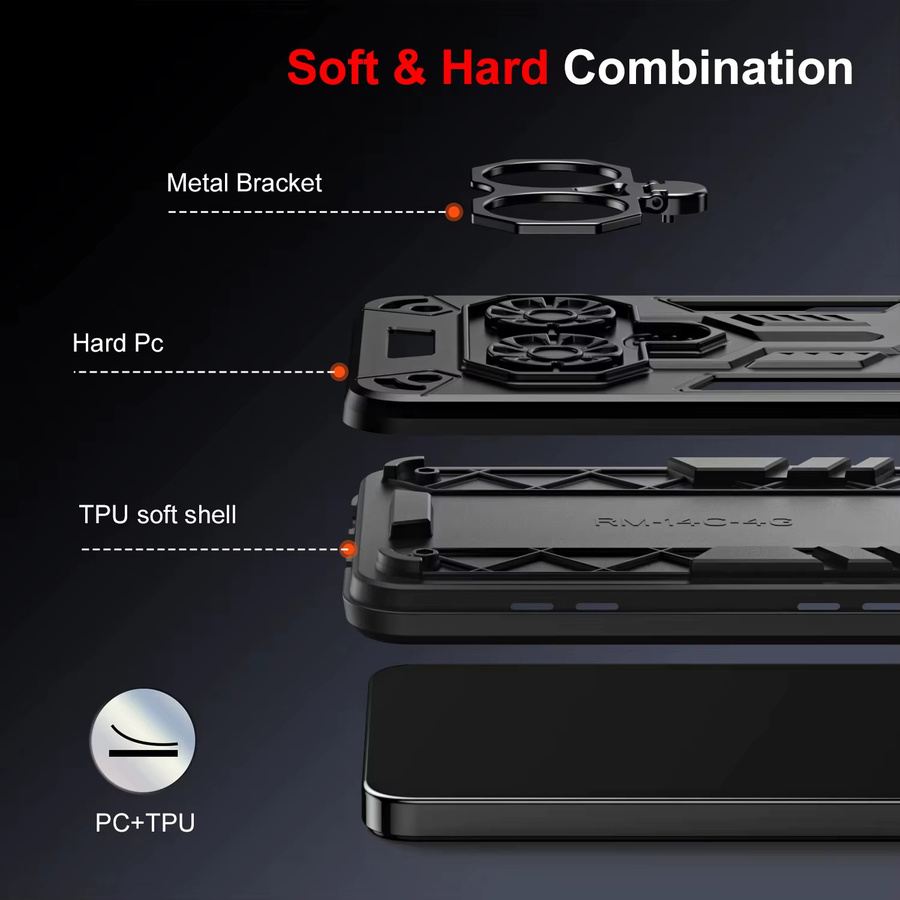 Stoßfeste Schutzhülle für Xiaomi Redmi Note 14 Pro 5G / 14 Pro+ / 14 A3 Pro / 14C / A5 mit Metallring in Schwarz - Bild 6