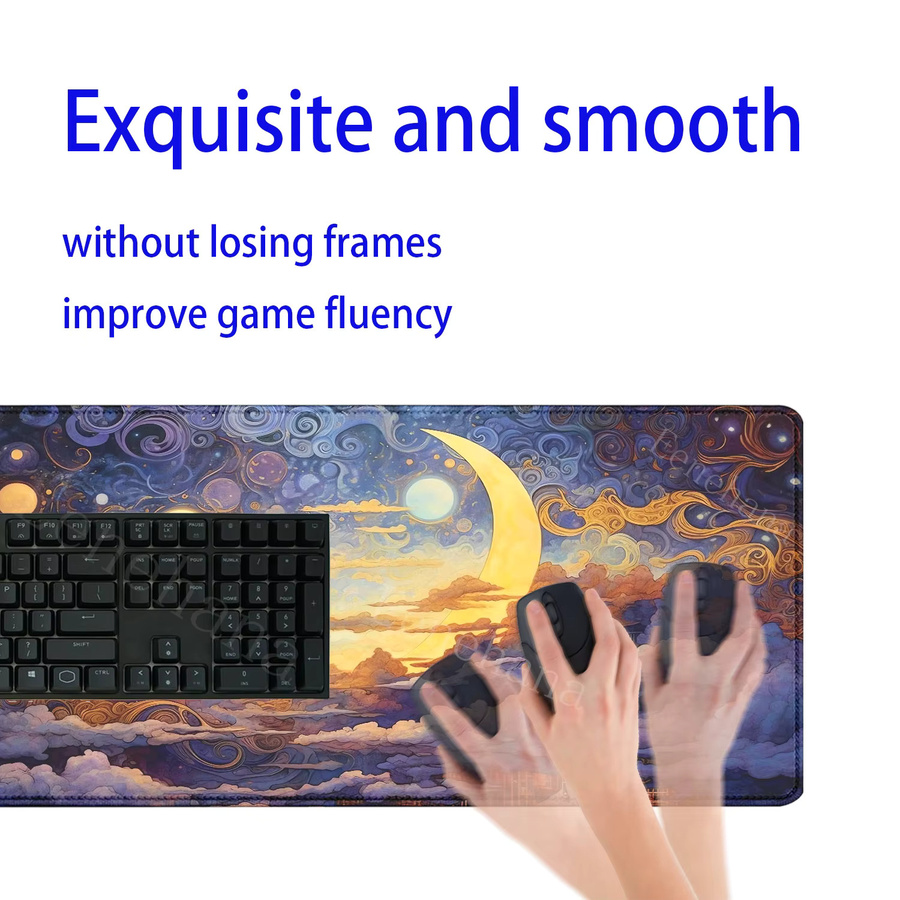 Eenehana XXL-Schreibtischunterlage mit Vollmond und Nacht Motiv, rutschfestes Gaming-Mauspad in Multicolour, B/T: 90 x 40 cm - Bild 3