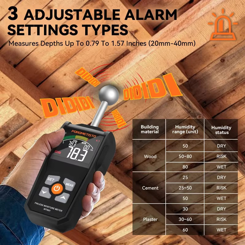 POROMETISTO Digitales Holzfeuchtemessgerät WTS01/WTS01Pro mit LCD-Display und zerstörungsfreier Messfunktion für die Holzbearbeitung - Bild 4