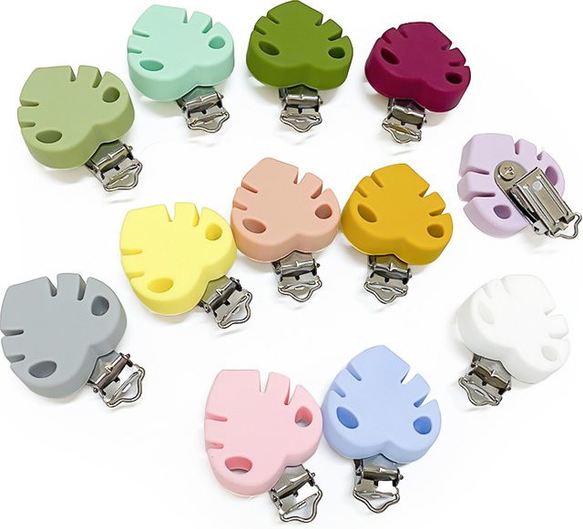 3er Set Lcmombay Silikon Blatt Schnuller Clips in Multicolour, BPA-frei Schnullerhalter Kette Zubehör - Bild 1