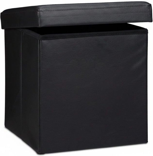 Relaxdays Sitzhocker Cube aus Kunstleder in Schwarz, faltbar, B/T/H: 38 x 38 x 38 cm - Bild 1