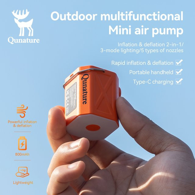 Qunature Elektrische Luftpumpe: Tragbarer Outdoor-Inflator mit 3-Modus-Beleuchtung für Matratzen und Kissen - Bild 1