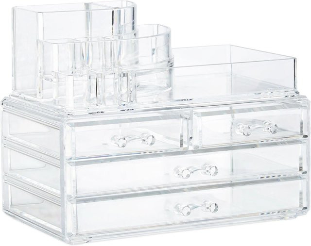Relaxdays Make Up Organizer aus Acryl in Transparent mit 4 Schubladen, B: 23,5 cm, T: 19 cm, H: 14 cm - Bild 1